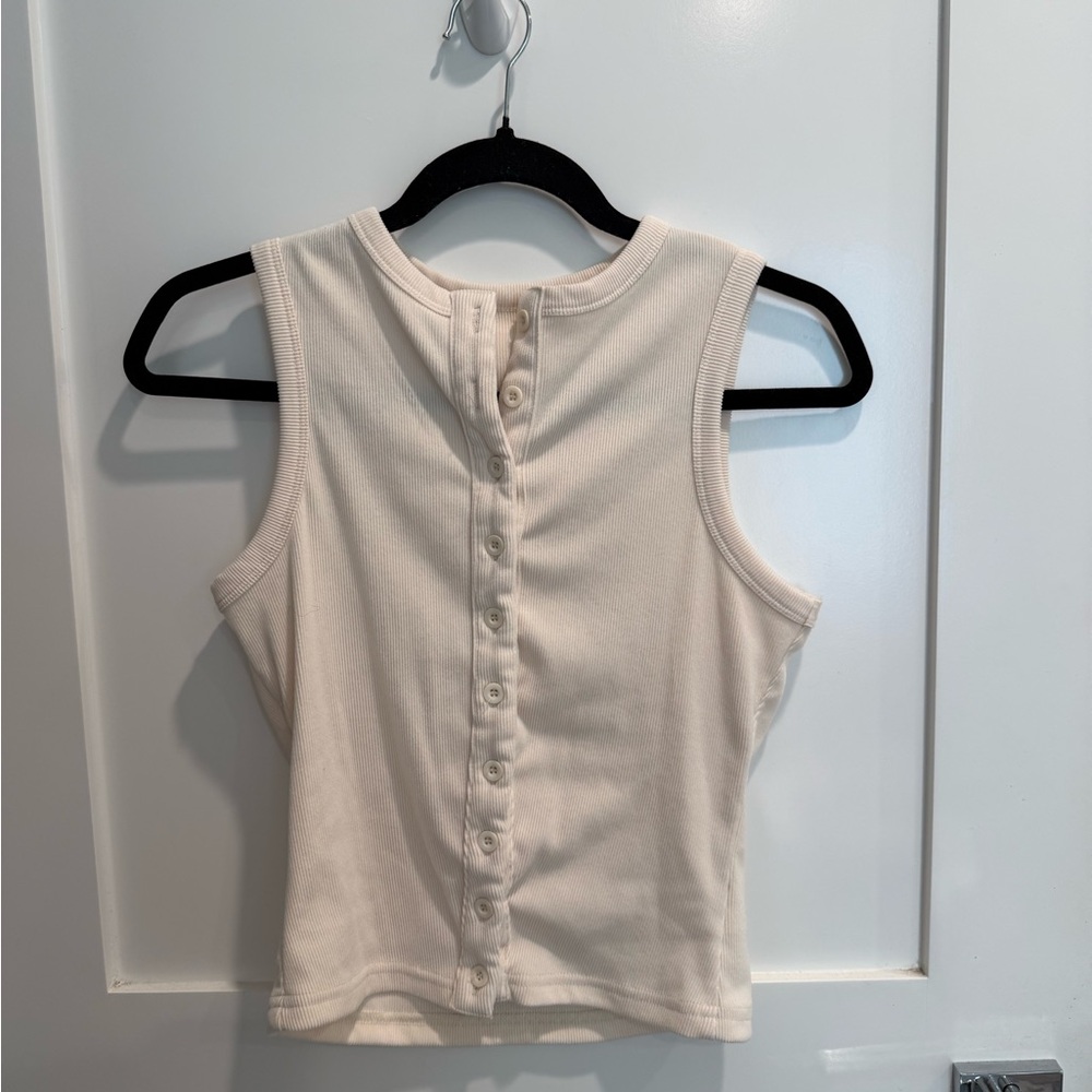 Cream Sleeveless Button-Down Top